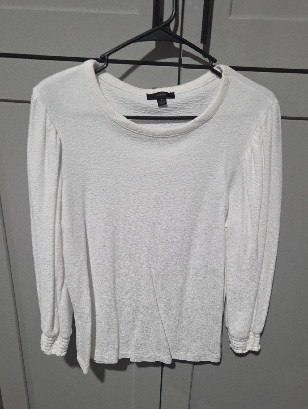 J. Crew White Long-Sleeve Textured Crewneck Top